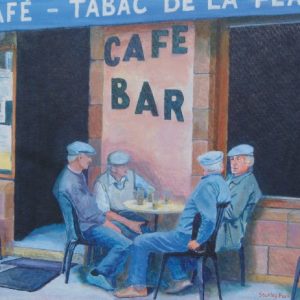 Painting of French Farmers in Café