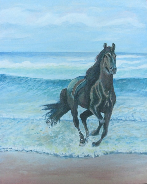 Galloping Horse on Beach Painting
