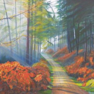 Misty woodland painting