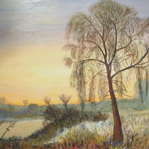 Painting of Lone Tree in Twilight