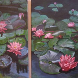 Red Water Lilies Painting for Sale