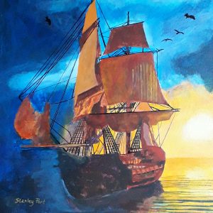 Sunset Painting of sailing ship