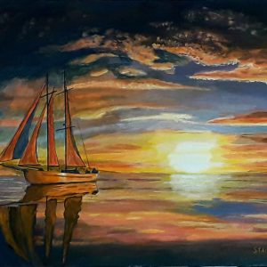 Sailing Boat in Sunset Painting