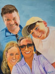 Portrait painting showing 4 persons of a happy family by artist Stanley Port