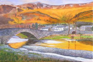 Blue and Gold Landscape painting by Stanley Port a view of North Yorkshire