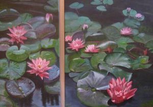 Red Water Lilies Painting for Sale